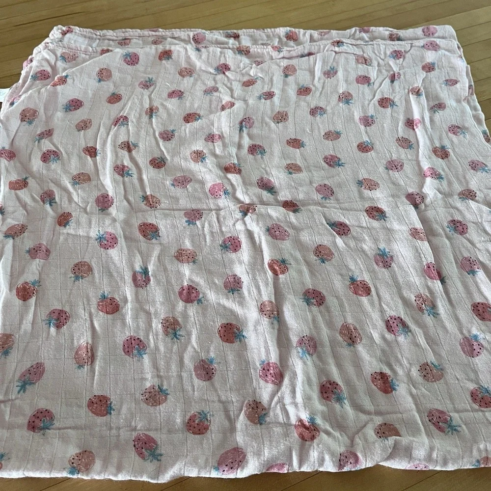 Angel Dear + A Soft Idea Pink Strawberry Plaid Swaddle Baby Blanket Cotton Large